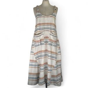 Free People Harper Striped Linen Dress sz XS Natural Combo